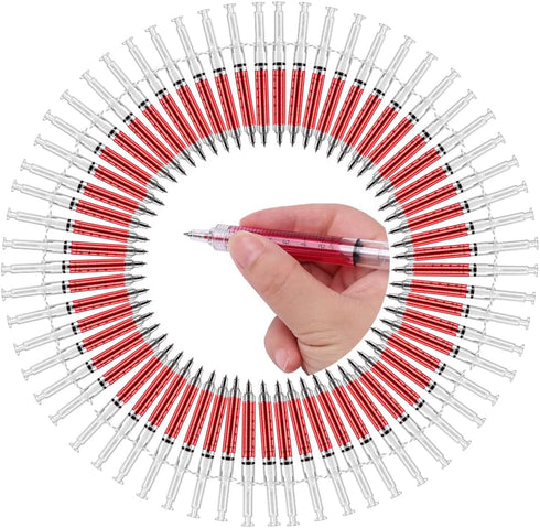 Syringe Pen, Nurse Pen Writes in Black Ink, Imaginary Doctor Play, School Supplies (Red, 60 Pcs)