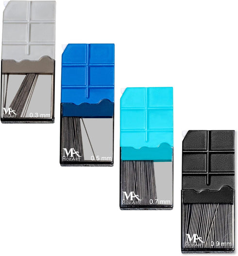 Mozart Essential Set of Lead Refills - 4 Sizes: 0.3, 0.5, 0.7 & 0.9 mm with 100 HB Lead Refills Each