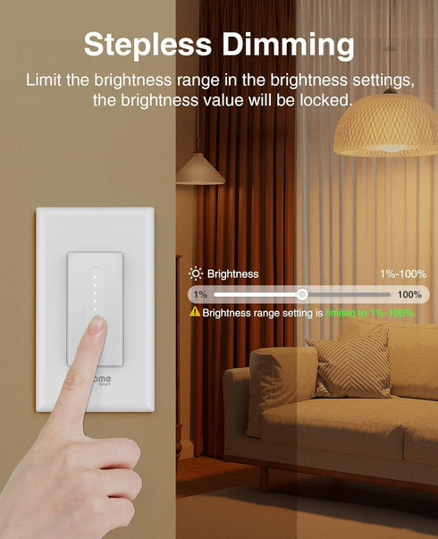 Dimmer 2.4GHz Dimmer GHome Smart Switch, Single Pole, WiFi Light Switch Works with Alexa and Google Home, Voice & APP