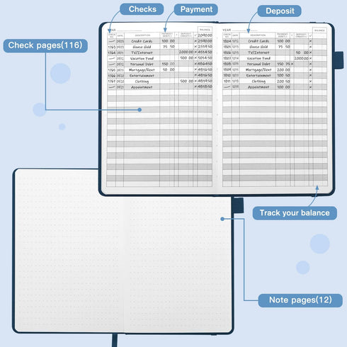 JUBTIC A5 Check Registers for Personal Checkbook, Ledger Transaction Log Book for Small Business, Blue