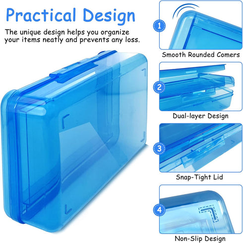 Double Layer Large Capacity Pencil Box - Plastic Translucent Hard Pencil Case with Snap-Tight Lid, 1 Pack for School