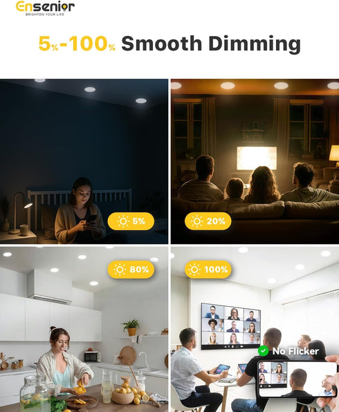 1 Pack 6 Inch Dimmable, 5000K 1050LM 12W 120V, Ensenior LED Recessed Light, Daylight, High Brightness, Damp Rated