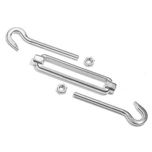 Open-Body Stainless Steel Hook & Hook Turnbuckles, 1/4” x 2-3/4” for Tensioning Cable or Rope, T316 Marine Grade
