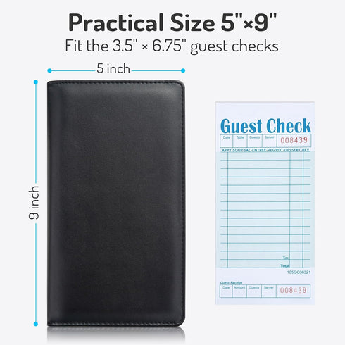 Book,5"9", 2 Server Book High Volume, Expandable Server Waitress Waiter Book, Leather Waitress Book with Zipper Pockets