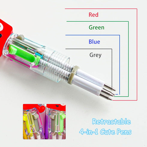 Fun Pens for Kids, 4-in-1 Multicolor Mini Kawaii Ballpoint Pens, 16Pcs Party Favors for Birthday Gifts