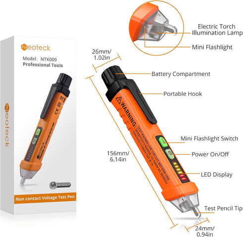 Neoteck Non-Contact AC Voltage Tester Pen, AC 12-1000V, LED Flashlight, Buzzer Alarm for Wire Judgment