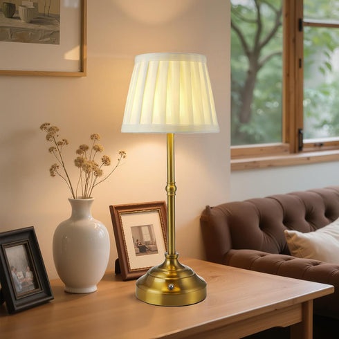 YIEONSHION Dimmable Portables Cordless Table Lamp, Fabric Shade Desk Lamp, Rechargeable Battery Powered Lighting, Light