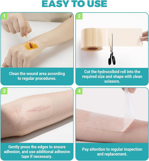 2in 16ft, Hydrocolloid Roll for Wound Care - x Cut-to-Size, Extra Large Hydrocolloid Patch Bandages with Self-Adhesive