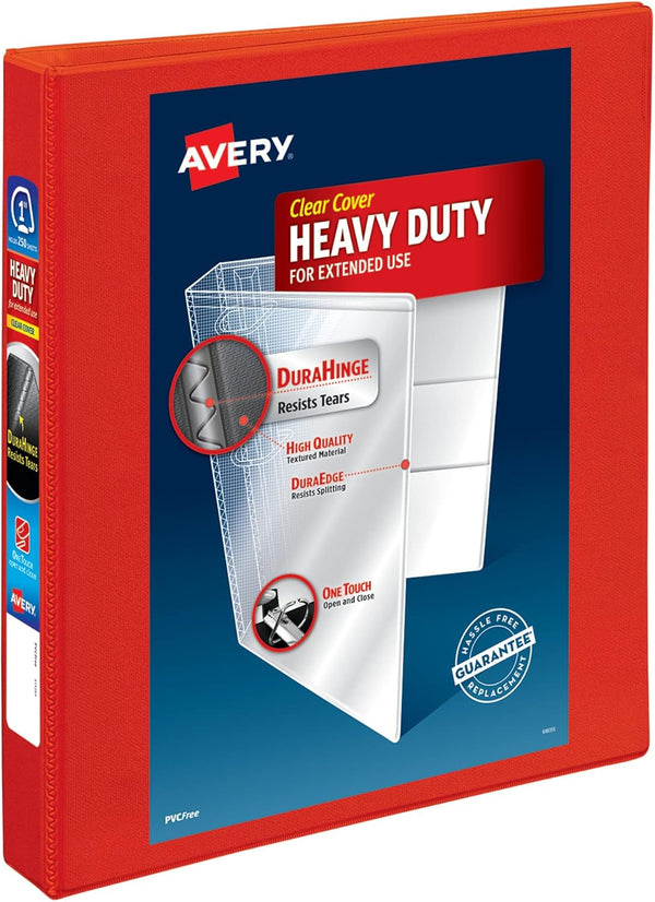 Avery Heavy-Duty View Binder, 1" One Touch EZD Rings, 1 Red Binder (79170)