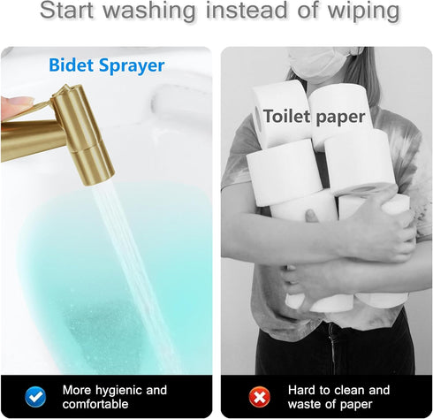 Brushed Gold Bidet Sprayer Head Only, Stainless Steel Brass Hand Bidet Sprayer with Adjustable Water Pressure Control