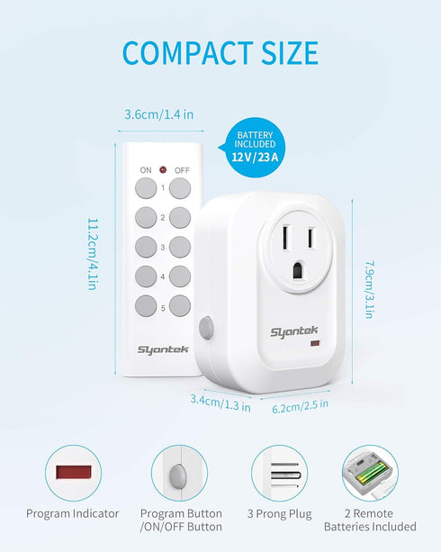 100 (5 2 Syantek Upgraded Remote Control Outlet Wireless Light Switch for Household Appliances, Expandable Remote Light