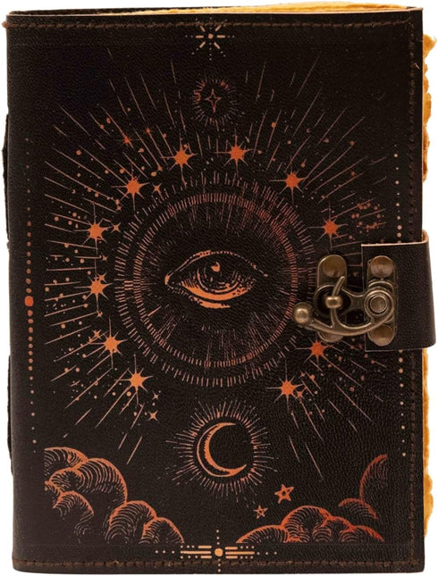 Galaxy with Eye Vintage Leather Journal - Antique Handmade Deckle Edge Paper, Printed Leather Journal for Men & Women