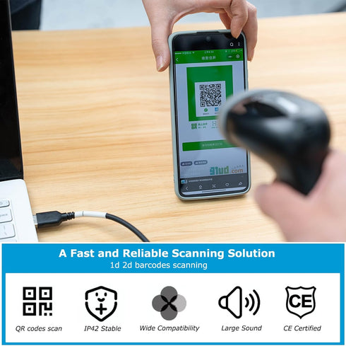 TEEMI 2D 1D/QR USB Barcode Scanner with Stand, Code Reader for Inventory, Handsfree Scanning Gun for Warehouse