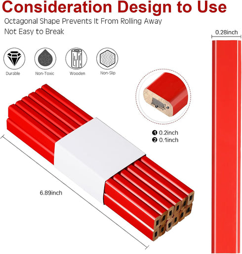 Carpenter Pencils Medium Hard Natural Wood Cased Quality Flat Octagonal Red Black Pencils for Office School Supplies