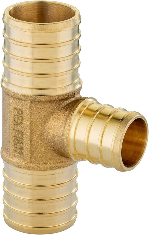 EFIELD 1" x 1"x 3/4" Barb Crimp Pex Reducing Tee Brass Fittings, Pack of 3, ASTM F1807
