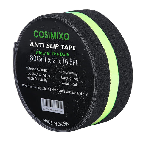 COSIMIXO 2" x 16.5FT Anti Slip Tape with Glow in The Dark Stripe, Non Skid High Traction Adhesive for Stairs,