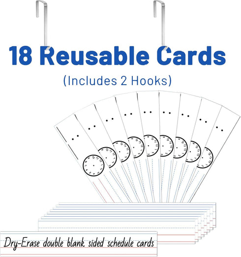ZKOO Daily Schedule Pocket Chart, School Smart with 18 Blank Double-Sided Reusable Cards, 13+1 Pocket (Black)