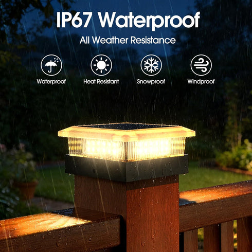 4x4 2 Pack, 4 4x4 3.5x3.5 Ip67 96 Post Solar Lights Lighting Modes Solar Post Cap Lights for Wood/Vinyl Posts