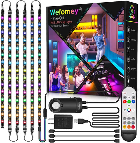 Wefomey RGB Under Cabinet Lights with Motion Sensor, 6 Pre-Cut LED Strip Lights