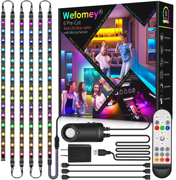 Wefomey RGB Under Cabinet Lights with Motion Sensor, 6 Pre-Cut LED Strip Lights