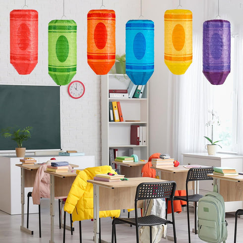 Qyeahkj 6 10 4Inch Pcs Crayon Hanging Paper Lanterns Party Decorations x Colorful Crayon Classroom Paper Lanterns