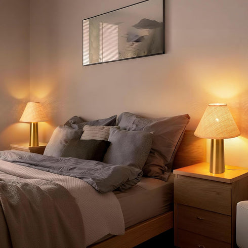Sionfungluxx Counter, Brass Gold Rattan Table Lamp for Bedroom, Modern Lamps for Bedside Nightstand, Small Table Rattan