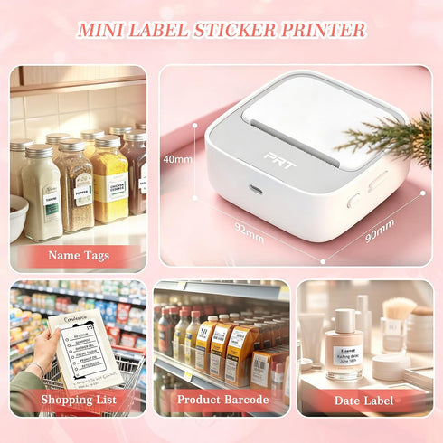 PRT 1 Mini Sticker Printer, Portable Thermal Printer with Roll Sticker Paper, Inkless Sticker Maker, Bluetooth Label