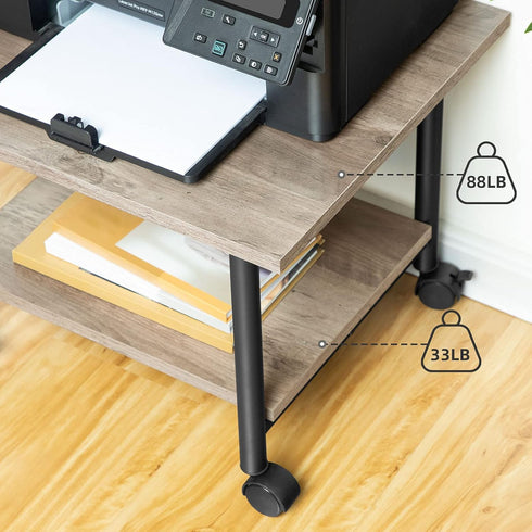 HOOBRO 2-Tier Printer Stand, Industrial Under Desk Cart with Shelf, Mobile Heavy Duty Storage Rack on Wheels, Grey and