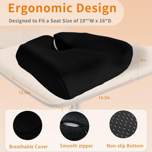 Lymocsu Tailbone Coccyx Cushion for Pain Relief - Ergonomic Seat Cushion for Office Chair, Car & Wheelchair Use
