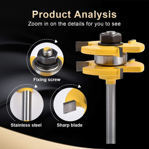 KATUR Tongue and Groove Router Bit Set, 1/4 Inch Shank Grooving Router Bit, 3 Teeth T Shape Woodworking Tools