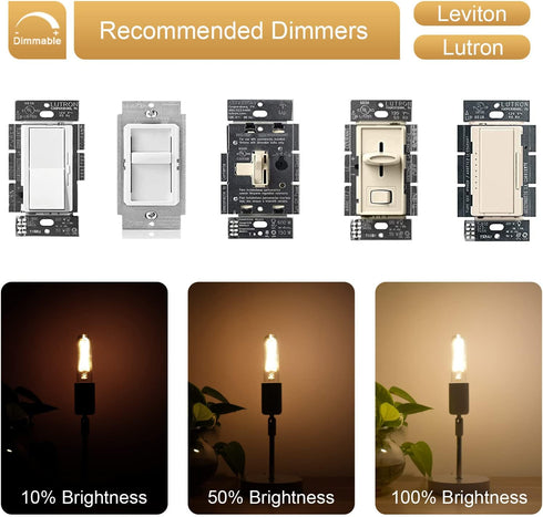 T10 LED Bulbs, 2W Dimmable Tubular, 25 Watt Equivalent, E26 Long Tube Lamp, 2700K Warm White, 6 Pack