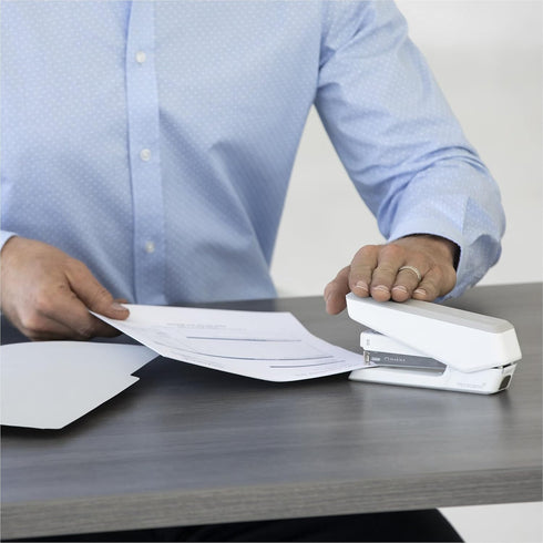Fellowes LX850 EasyPress Office Stapler, Full Strip Effortless One-Touch Stapler, 25 Sheet Capacity, White