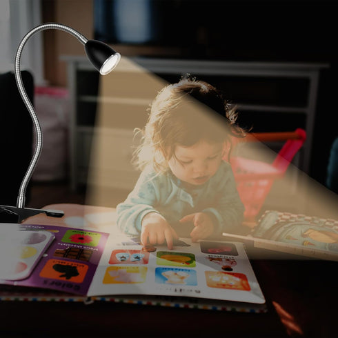 Eye-Caring Desk Lamp, 360 Gooseneck Clip on Reading Light, Portable Study Desk Lamp for Bedroom and Office (Black-C01)