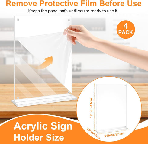 Truxwal 11x17 4-Pack Acrylic Sign Holder Table Top with Magnetic Corners, Quick Change Display Stand for Menus, Posters