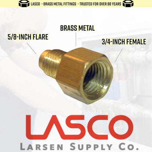 LASCO 17-4659 5/8-Inch Flare by 3/4-Inch Female Pipe Thread Brass Adapter