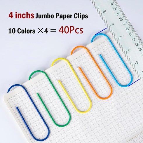 Jumbo Paper Clips 40 Pcs 4 Inches Large Paper Clip Holder Vinyl Coated Multicolored Extra Large