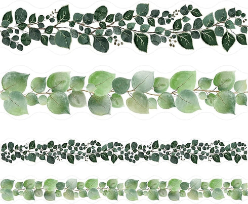 Worldbazaar Eucalyptus Bulletin Board Border, 36ft Greenery Leaves Die-Cut Paper Trim for Farmhouse Classroom Decoration