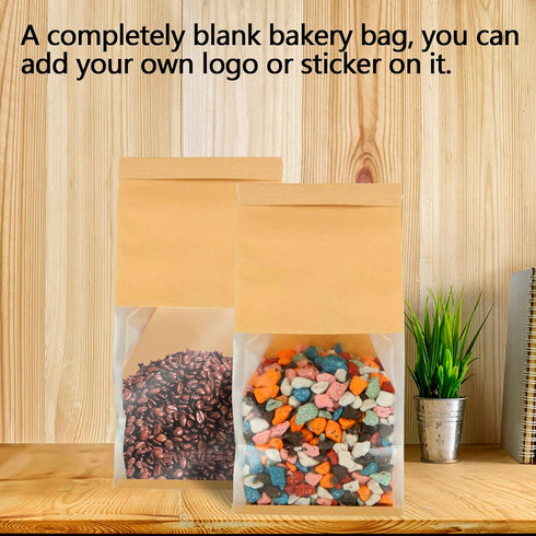 100 5.1 4.3 11 Inch Packaging, QTLCOHD Pcs Bakery Bags with Window - x x Tin Tie Tab Lock Small Paper Bread Bags