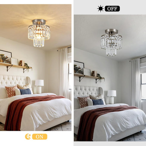 K9 Room,1-Light E26 Crystal Ceiling Chandelier,Mini Chandelier Light Fixture with Crystals,Brushed Nickel Finish