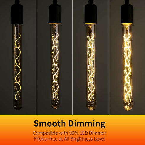 Decoaui E26 T10 12 Inch Bulbs, 6W(60W 120V, 2500K Dimmable, Bulbs, 4 Pack Long Tubular LED Edison Eqv) Warm White