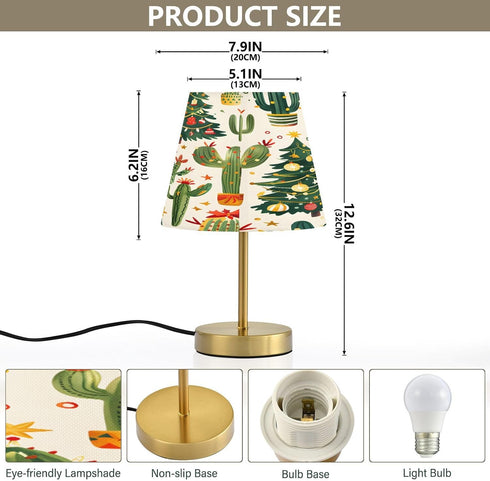 3 Dimming (Bulb Included),5.9x11.4in, Small Table Lamp Christmas Cactus Trees Pattern Bedside Lamps with Fabric Shade