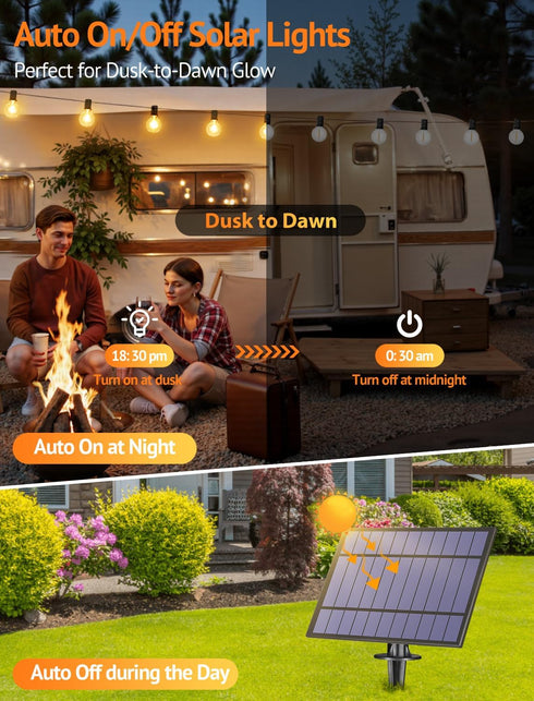 25FT Dimmable 3 10+1 G40 Bulbs Larkvue Solar String Lights Outdoor with Remote, Waterproof Modes Patio Lights with LED