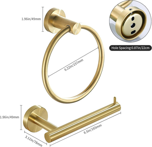 WINCASE Gold Toilet Paper Holder Towel Ring, Brushed Gold Bathroom Hardware Set, Rustic Farmhouse 2 Pieces