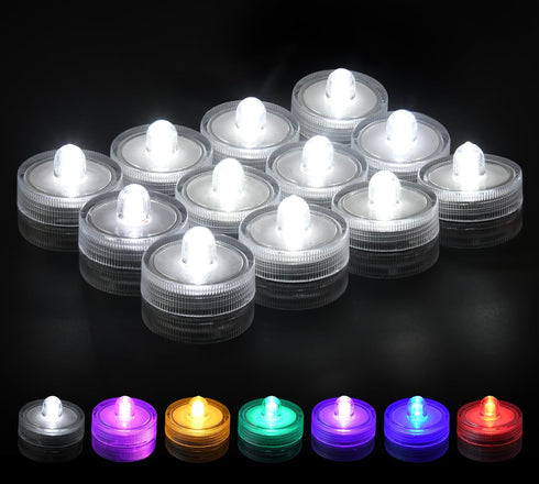 KOABY 12 Pack Warm White Submersible LED Lights, Waterproof Flameless Submersible Lights for