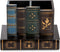 Tosnail Decorative Pen Holder with Storage Drawer, Wooden Pencil Holder and Organizer, Antique Library Books Design Pen