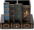 Tosnail Decorative Pen Holder with Storage Drawer, Wooden Pencil Holder and Organizer, Antique Library Books Design Pen