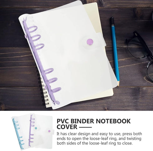 STOBOK 2pcs Clear A6 6-Ring Binder Cover, Refillable Planner Binder Cover, Snap Button Closure, Loose Leaf Folder