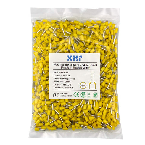 XHF 1000 PCS AWG 18/1.0mm² Insulated Copper Wire Ferrules, Crimp Pin Cord End Terminals, Yellow