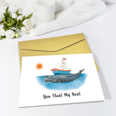 Obbyidk Romantic Whale Anniversary Card for Couples - You Float My Boat