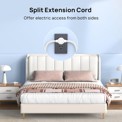 TROND 3ft 3 1625W Split Extension Cord with Flat Wall Plug, Twin on Each Side, Low-Profile Dual End Outlets Extender